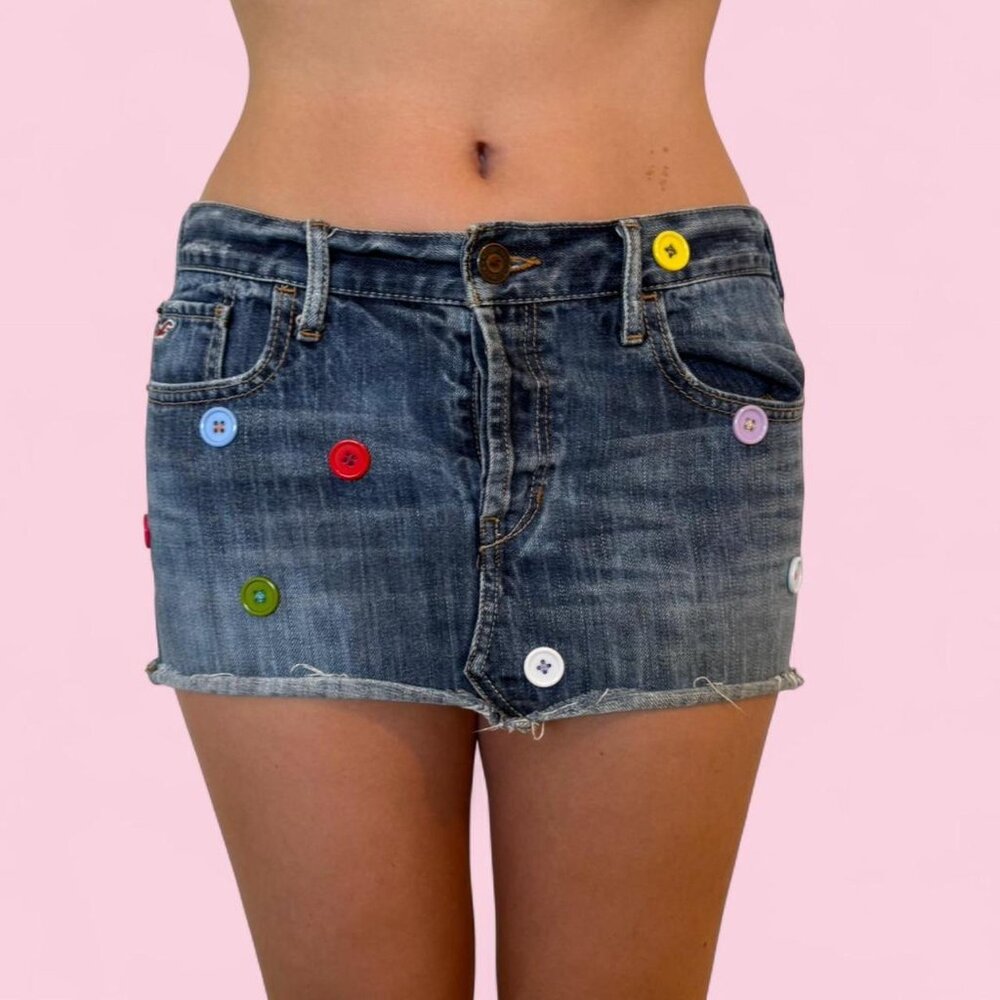 hollister denim micro mini skirt with colorful button accents